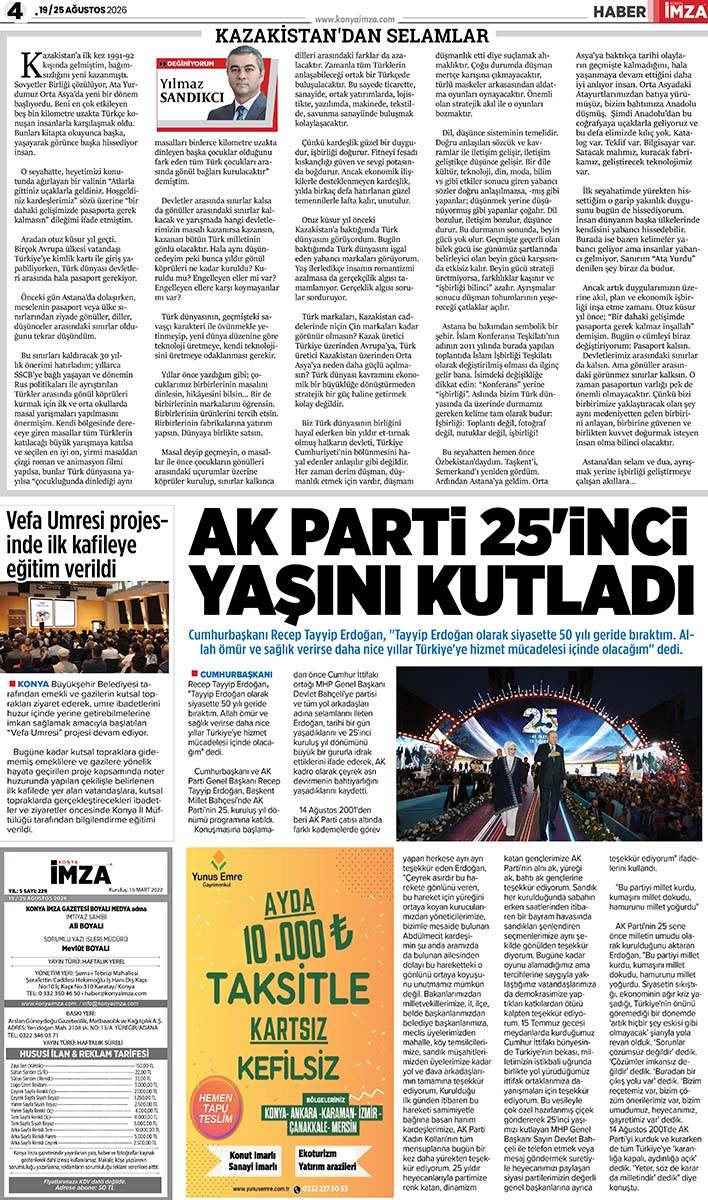 Konya İmza E-GAZETE (19 / 25 Ağustos 2026) 4