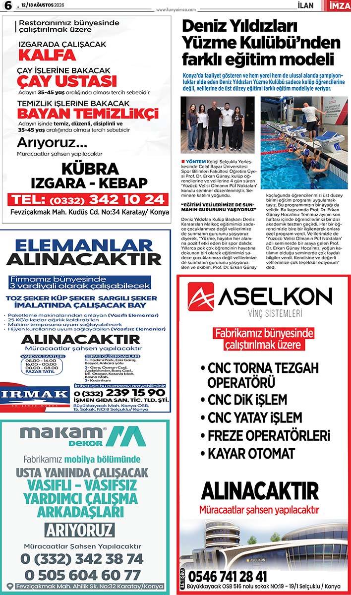 Konya İmza E-GAZETE (12 / 18 Ağustos 2026) 6