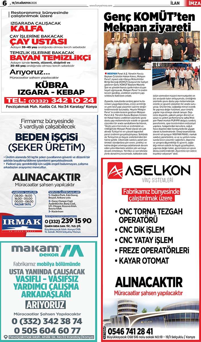 Konya İmza E-GAZETE (19 / 25 Ağustos 2026) 6