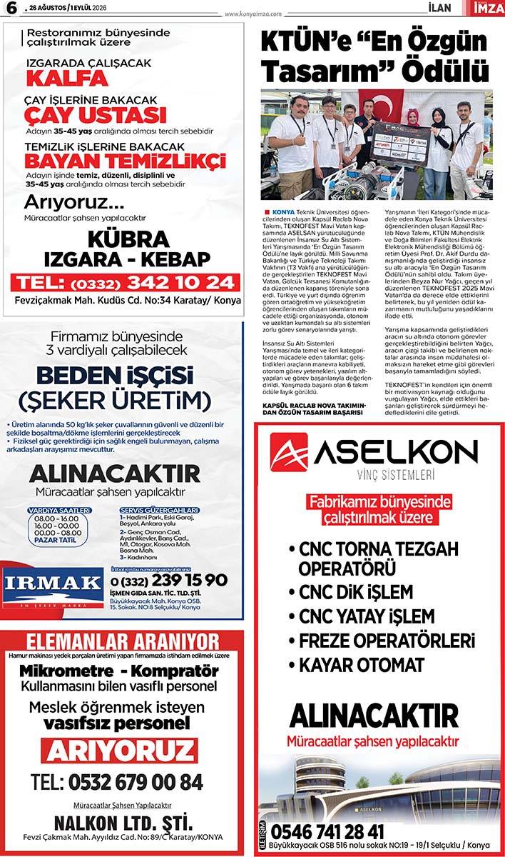 Konya İmza E-GAZETE (26 Ağustos / 1 Eylül 2026) 6