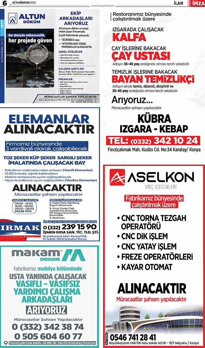 Konya İmza E-GAZETE (5/11 Ağustos 2026) 6