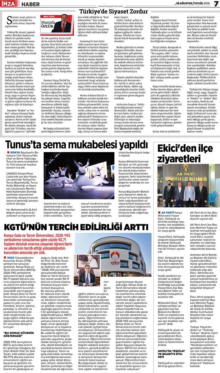Konya İmza E-GAZETE (26 Ağustos / 1 Eylül 2026) 7