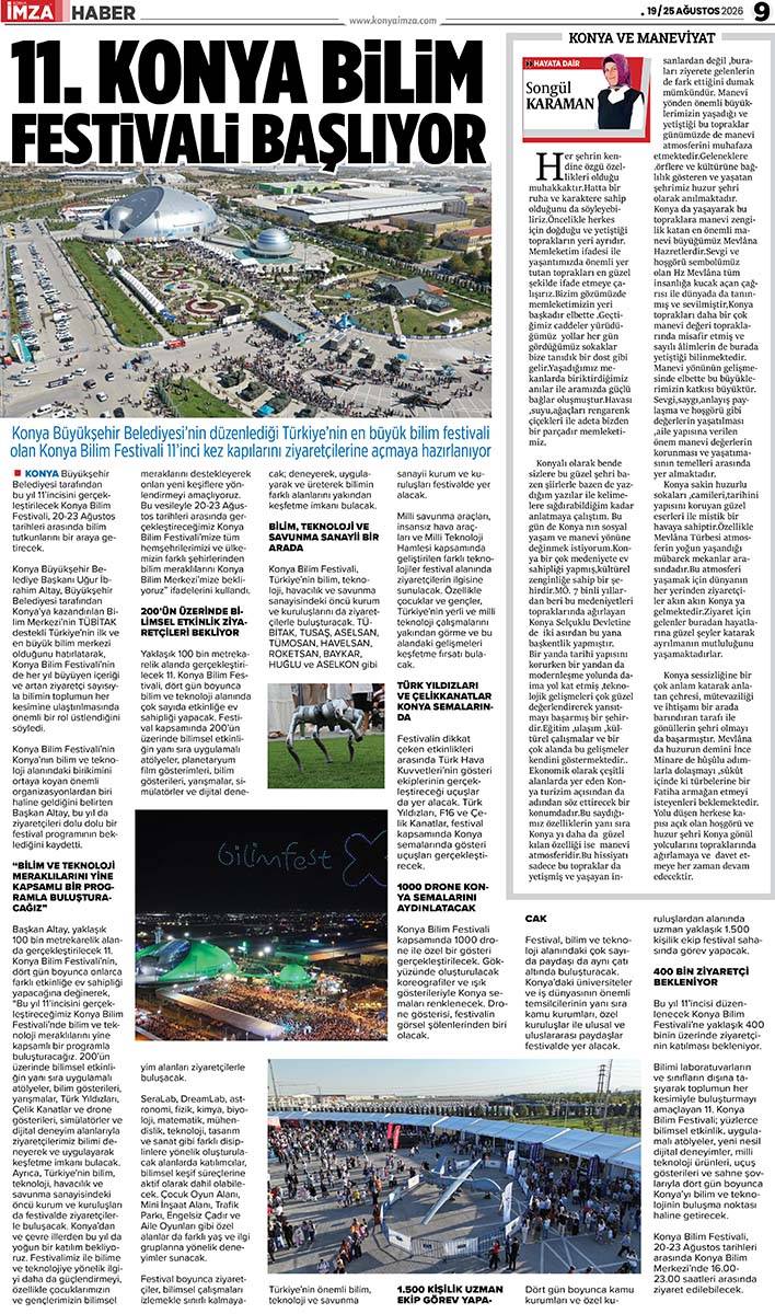 Konya İmza E-GAZETE (19 / 25 Ağustos 2026) 9