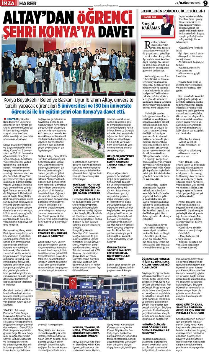 Konya İmza E-GAZETE (5/11 Ağustos 2026) 9