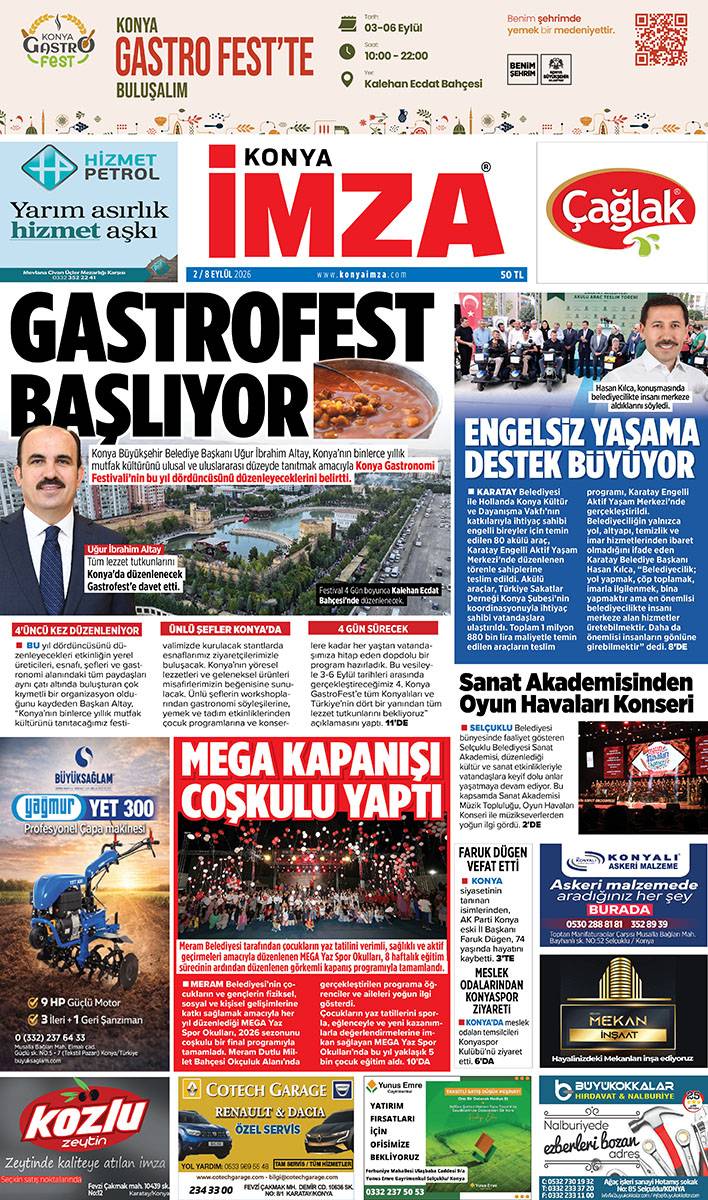 Konya İmza E-GAZETE 2 / 8 Eylül 2026 1