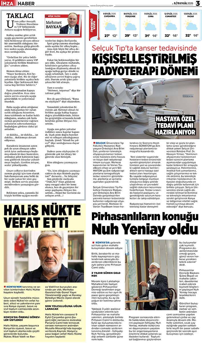 Konya İmza E-GAZETE (9 / 15 Eylül 2026) 3