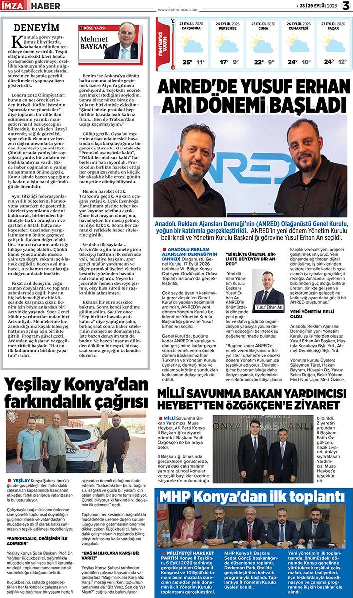 Konya İmza E-GAZETE (23 / 29 Eylül 2026) 3