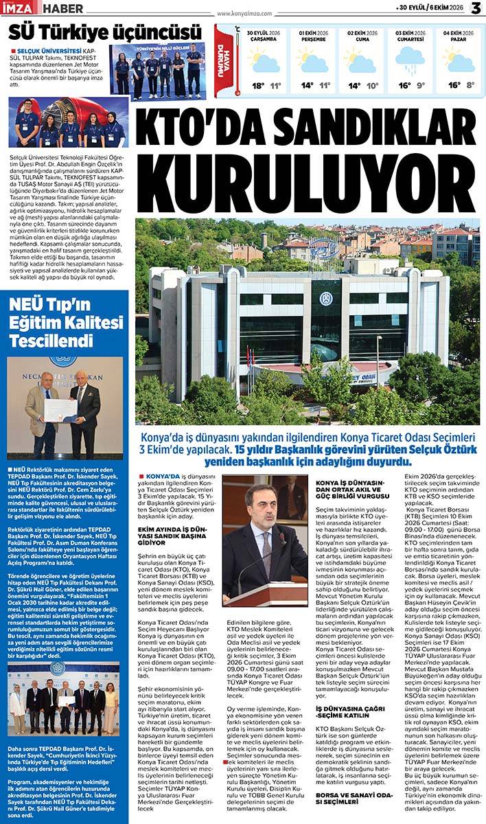 Konya İmza E-GAZETE (30 Eylül / 6 Ekim 2026) 3