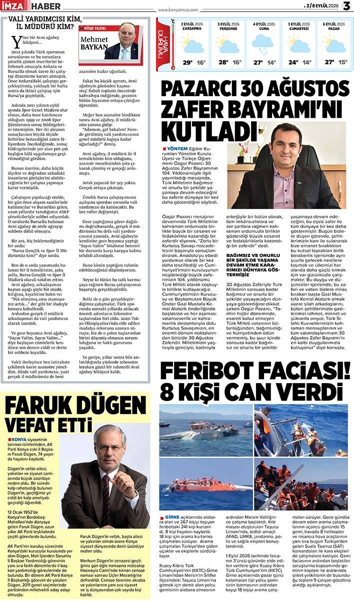 Konya İmza E-GAZETE 2 / 8 Eylül 2026 3