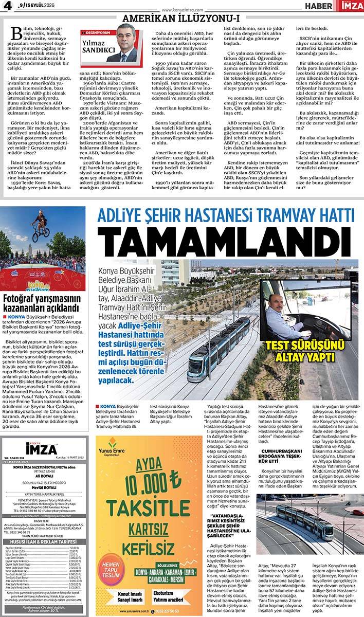 Konya İmza E-GAZETE (9 / 15 Eylül 2026) 4
