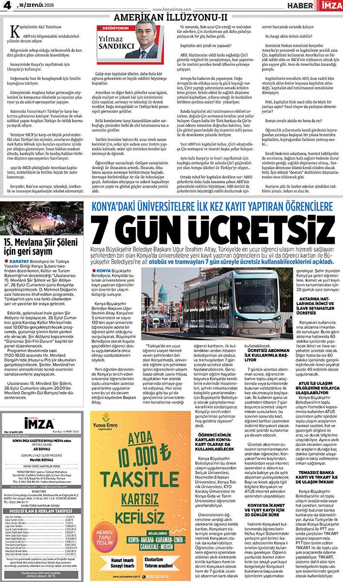 Konya İmza E-GAZETE (16 / 22 Eylül 2026) 4