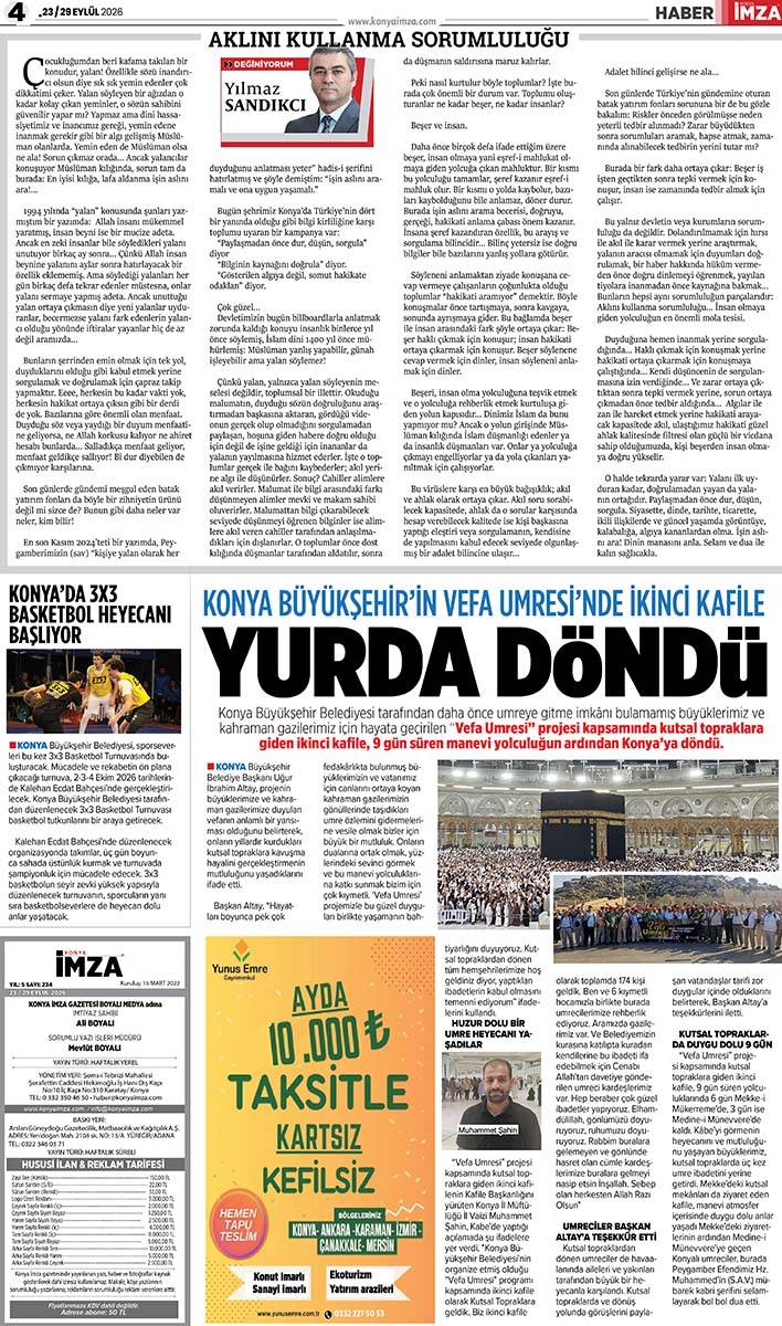 Konya İmza E-GAZETE (23 / 29 Eylül 2026) 4