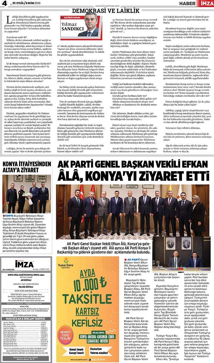 Konya İmza E-GAZETE (30 Eylül / 6 Ekim 2026) 4