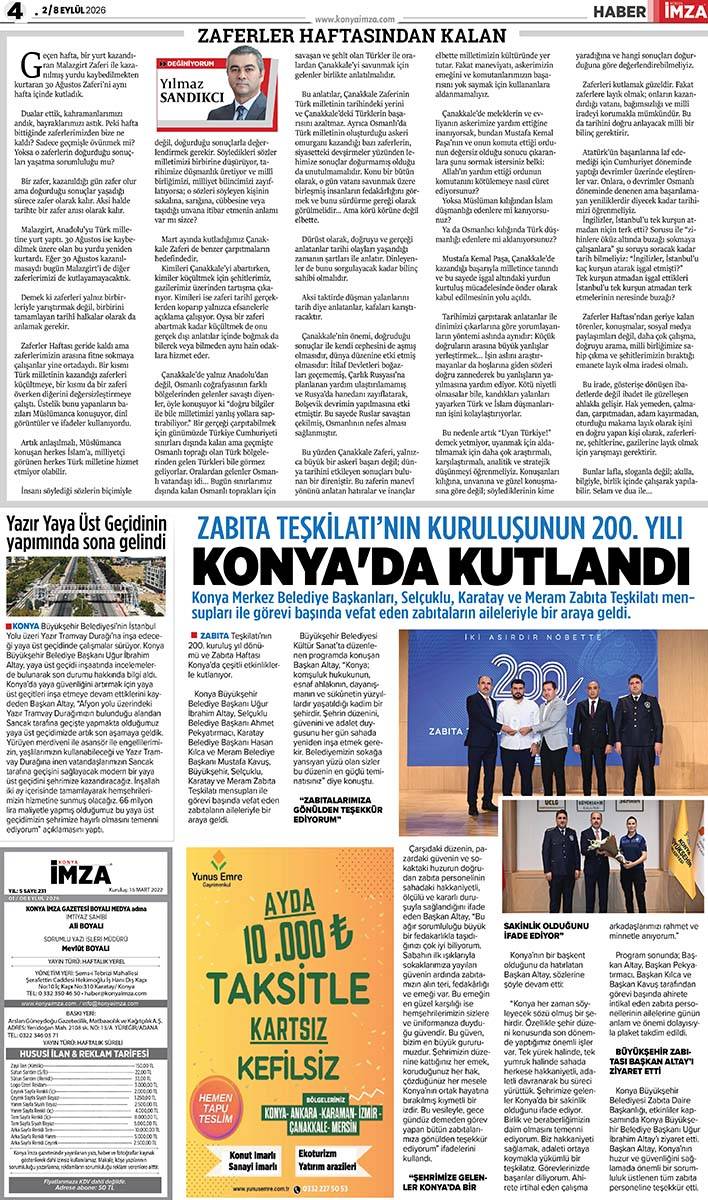 Konya İmza E-GAZETE 2 / 8 Eylül 2026 4