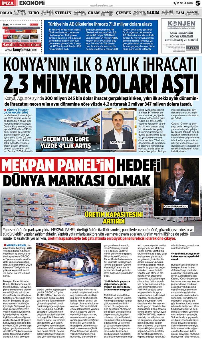 Konya İmza E-GAZETE (9 / 15 Eylül 2026) 5