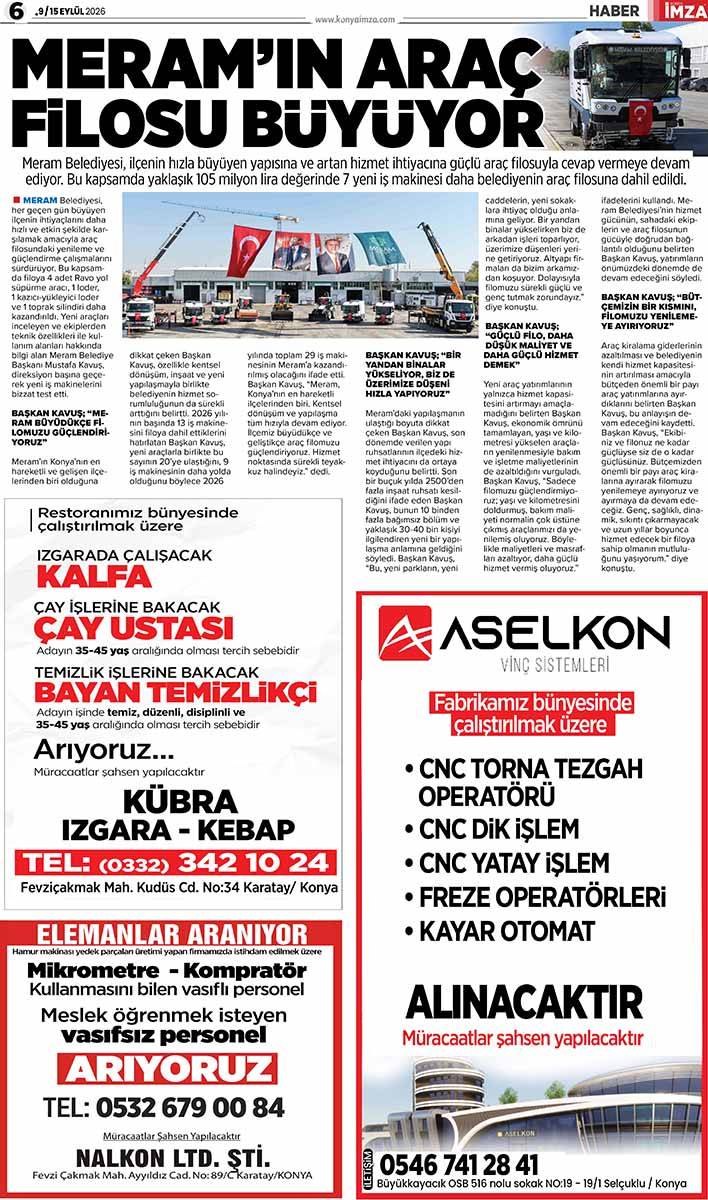 Konya İmza E-GAZETE (9 / 15 Eylül 2026) 6