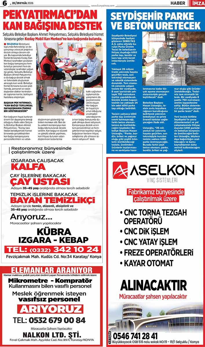 Konya İmza E-GAZETE (23 / 29 Eylül 2026) 6