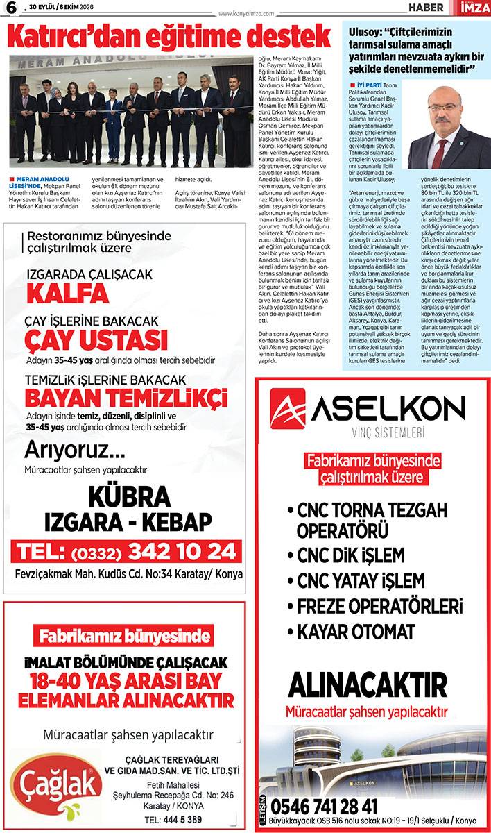 Konya İmza E-GAZETE (30 Eylül / 6 Ekim 2026) 6