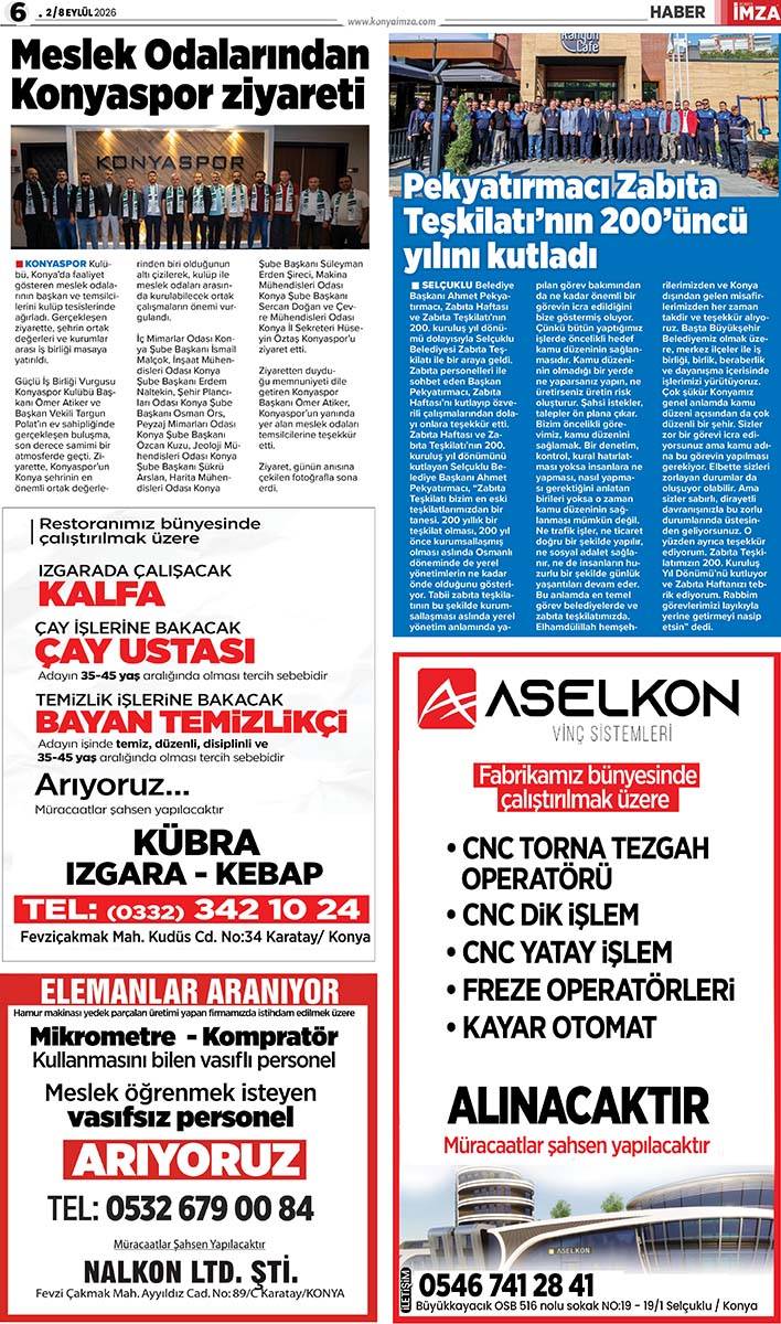 Konya İmza E-GAZETE 2 / 8 Eylül 2026 6