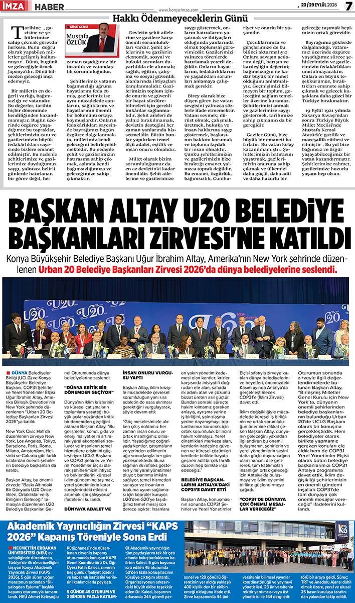 Konya İmza E-GAZETE (23 / 29 Eylül 2026) 7