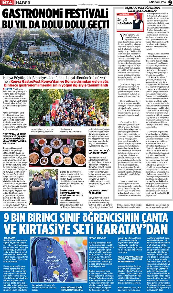 Konya İmza E-GAZETE (9 / 15 Eylül 2026) 9