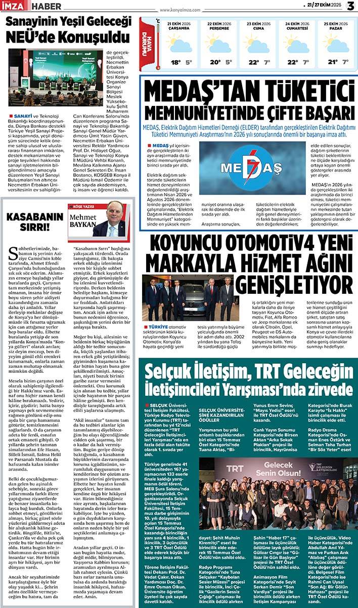 Konya İmza E-GAZETE (21 / 27 Ekim 2026) 3