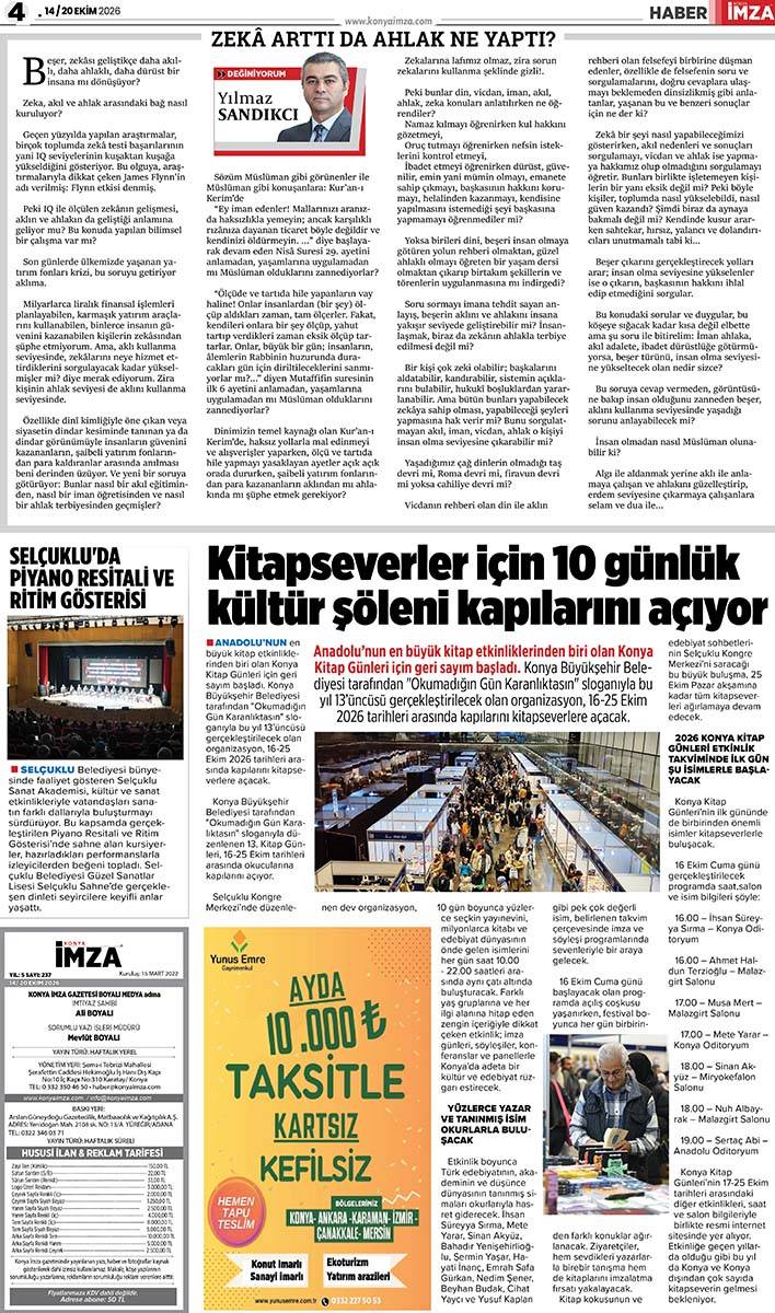 Konya İmza E-GAZETE (14 / 20 Ekim 2026) 4