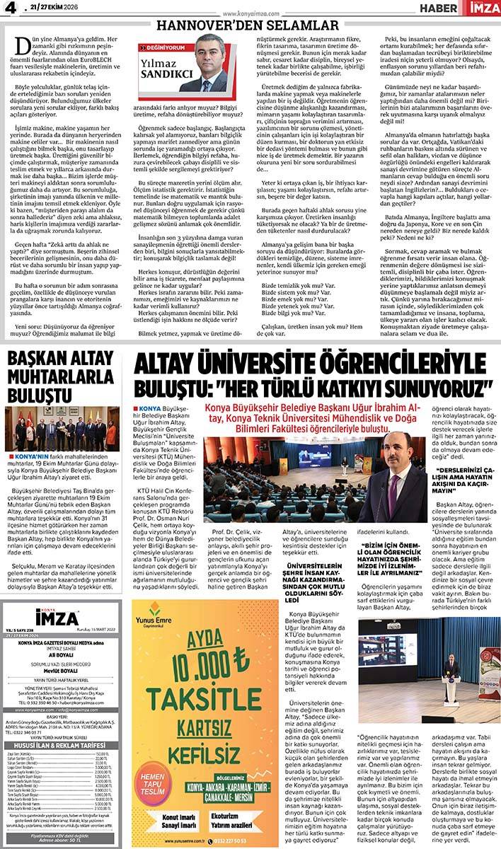 Konya İmza E-GAZETE (21 / 27 Ekim 2026) 4