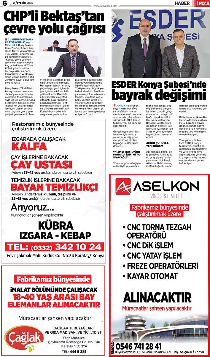 Konya İmza E-GAZETE (21 / 27 Ekim 2026) 6