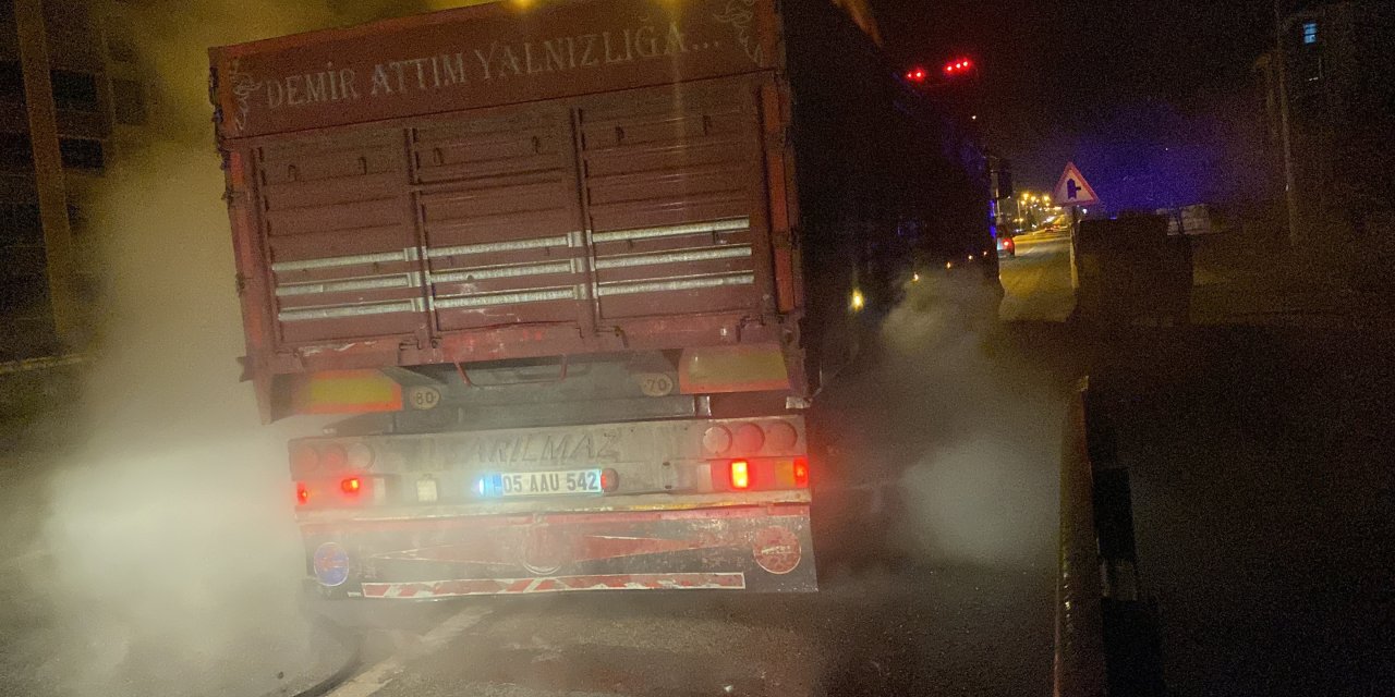 Fren balataları ısınan tır yanmaktan son anda kurtarıldı