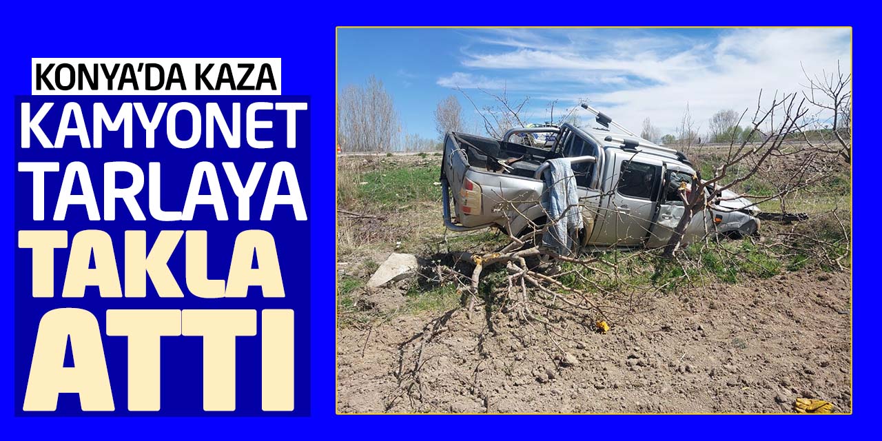 Konya'da kamyonet tarlaya takla attı