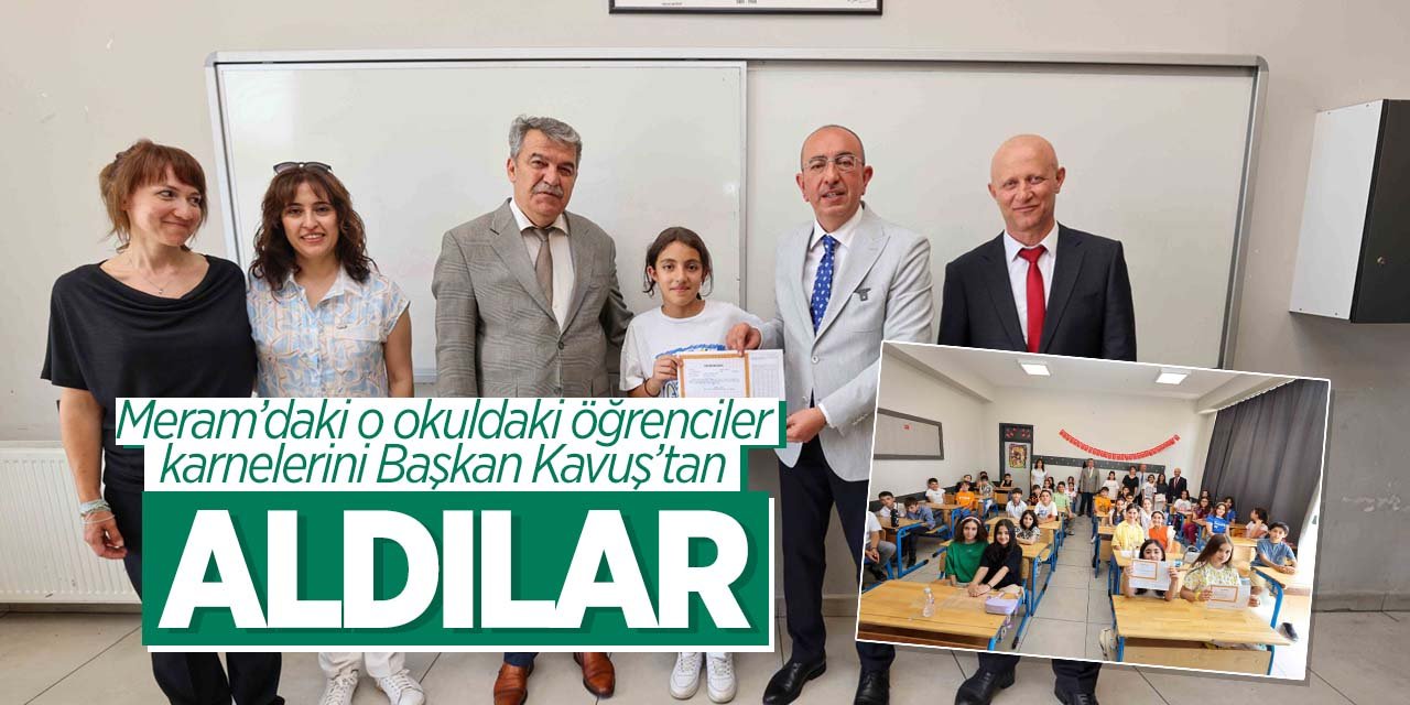 Meram'da o ortaokuldaki öğrencilerin karne mutluluğunu, Başkan Kavuş taçlandırdı