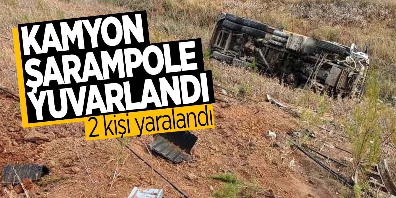 Konya'da kamyon şarampole yuvarlandı! 2 kişi yaralandı