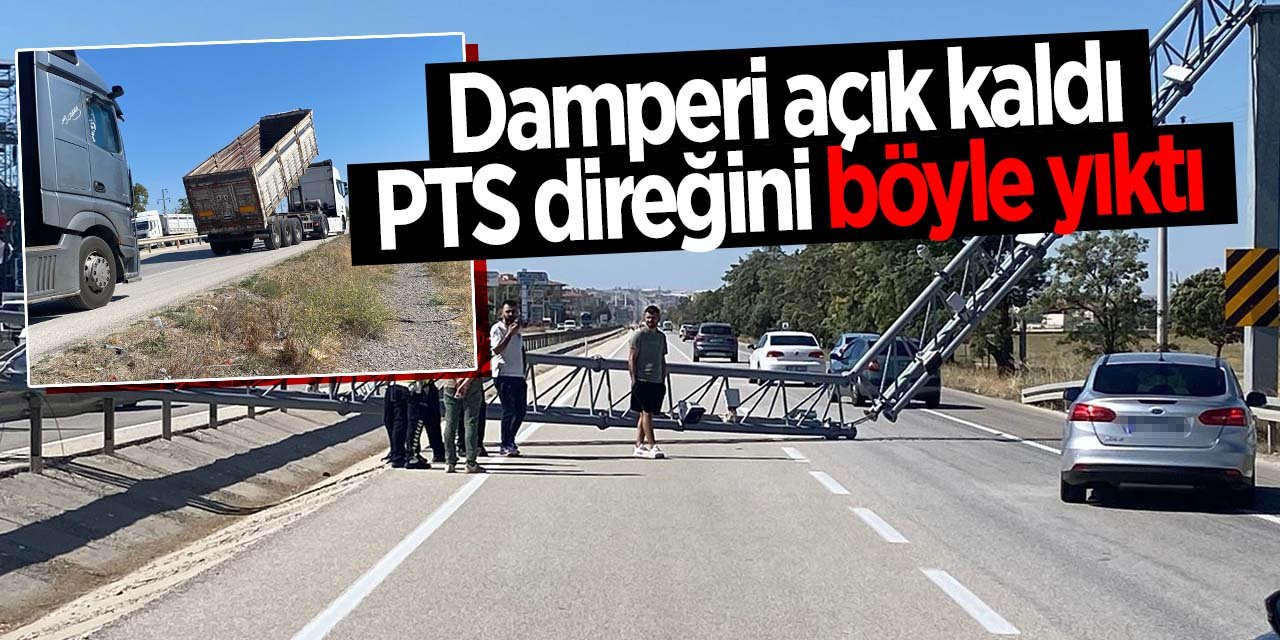 Konya'da damperi açık unutulan tır PTS direğini yıktı!