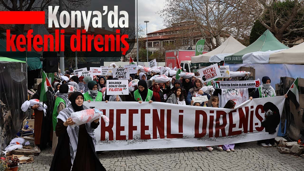Konya'da kefenli eylem: 'Gazze Ölüyor, Sessiz Kalma'
