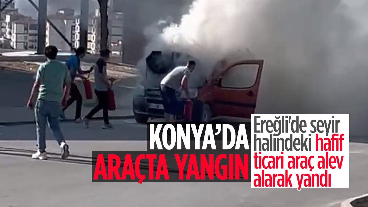 Ereğli'de araçta yangın: Hafif ticari araç seyir halindeyken alev aldı