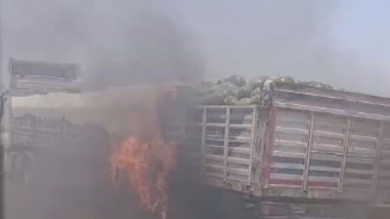 Konya'da karpuz yüklü tır alevlere teslim oldu