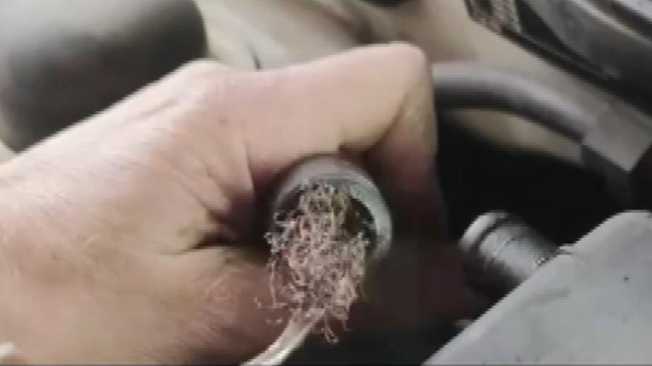 Konya'da şok görüntü: Otomobilin motorundan bulaşık teli çıktı