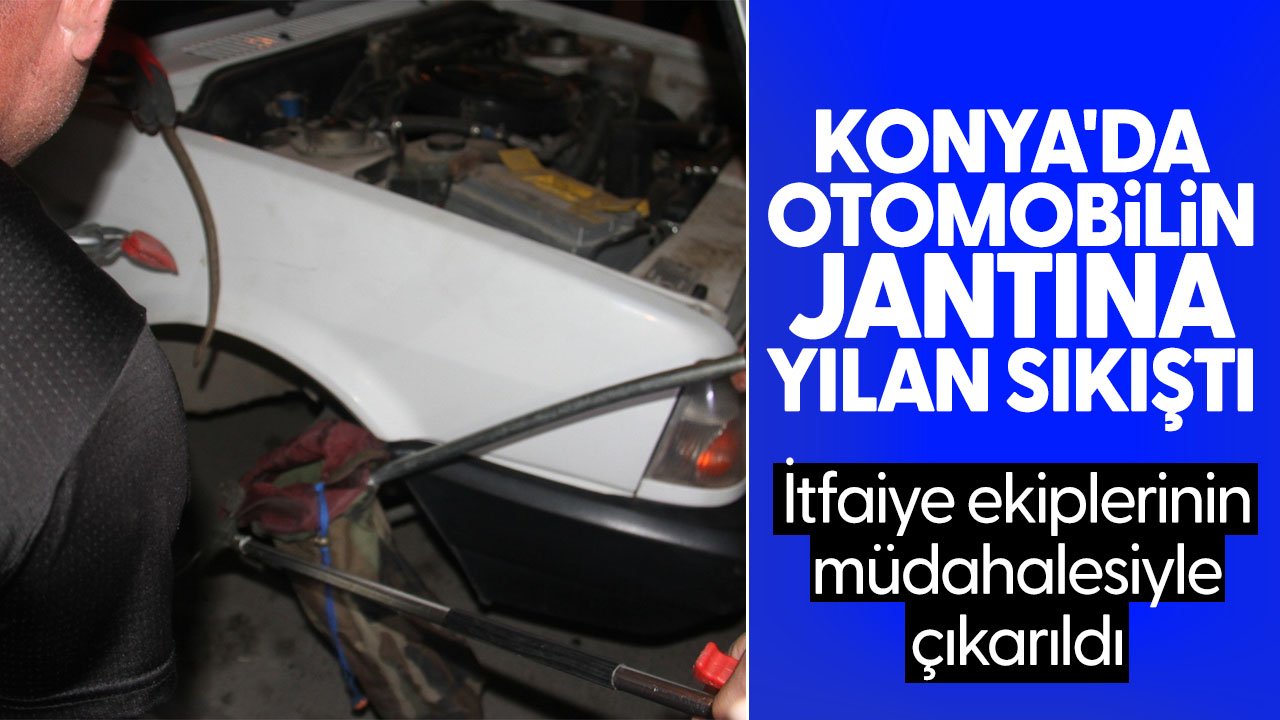 Konya’da yılan otomobilin jantına girerek sıkıştı: İtfaiye ekiplerinin müdahalesiyle çıkarıldı