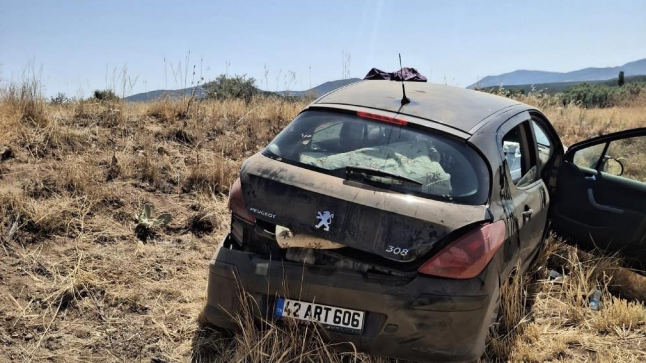 Konya’da otomobil yoldan çıktı! Ekin tarlasına savruldu!
