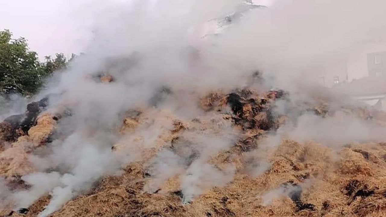 Konya Ereğli'de saman balyası yangını