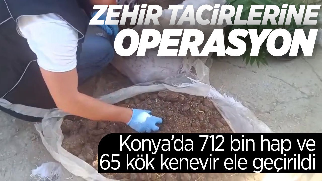 Konya'da zehir tacirlerine operasyon: 712 bin hap ve 65 kök kenevir ele geçirildi
