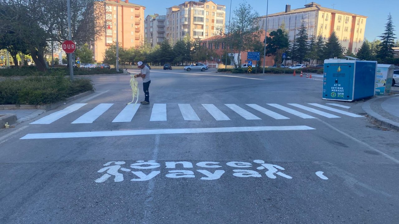 Seydişehir'de yaya geçitleri boyandı