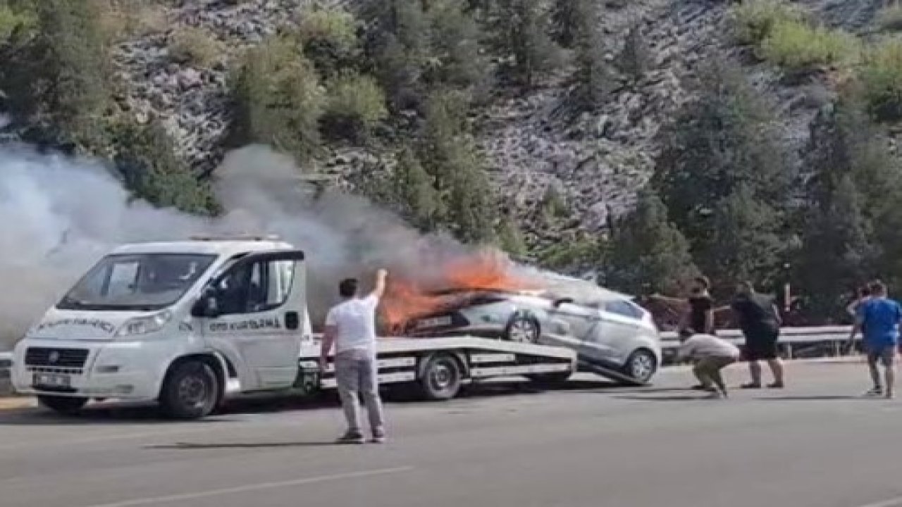 Konya'da korku dolu anlar! Otomobil alev alev yandı!
