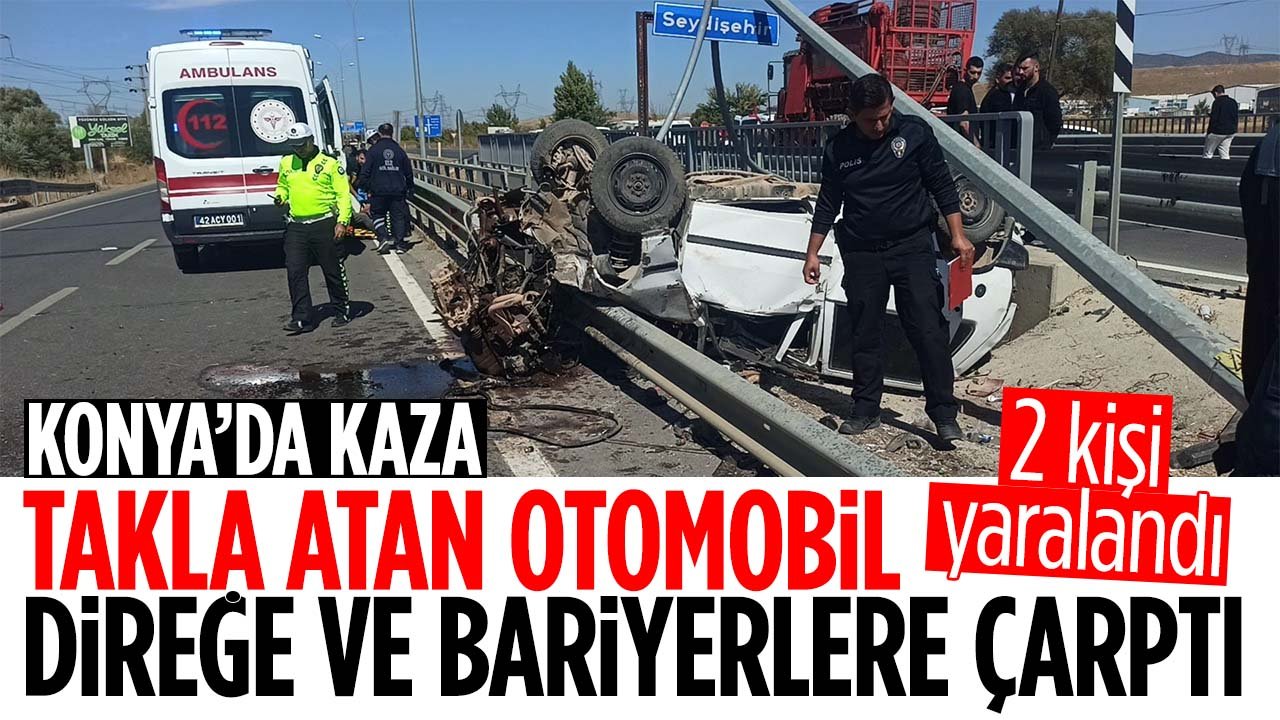 Takla atan otomobil direğe ve bariyerlere çarptı: 2 yaralı