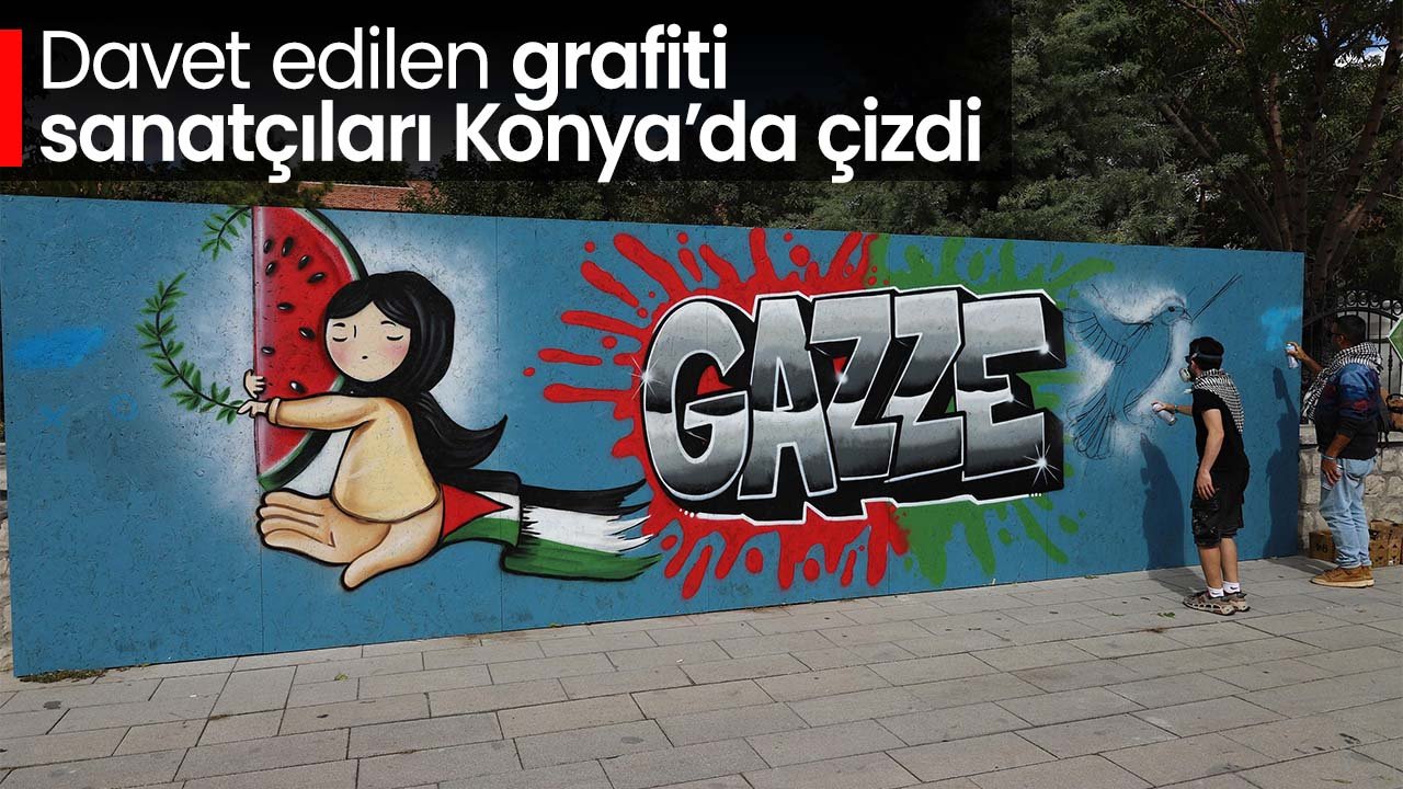 Gönüllü grafiti sanatçıları Konya'da Gazze için çizdi