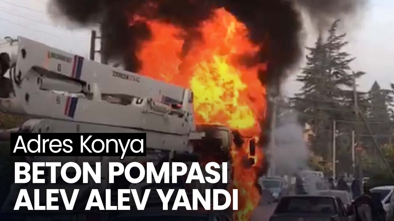 Ereğli'de Beton pompası alev alev yandı, 2 otomobil zarar gördü