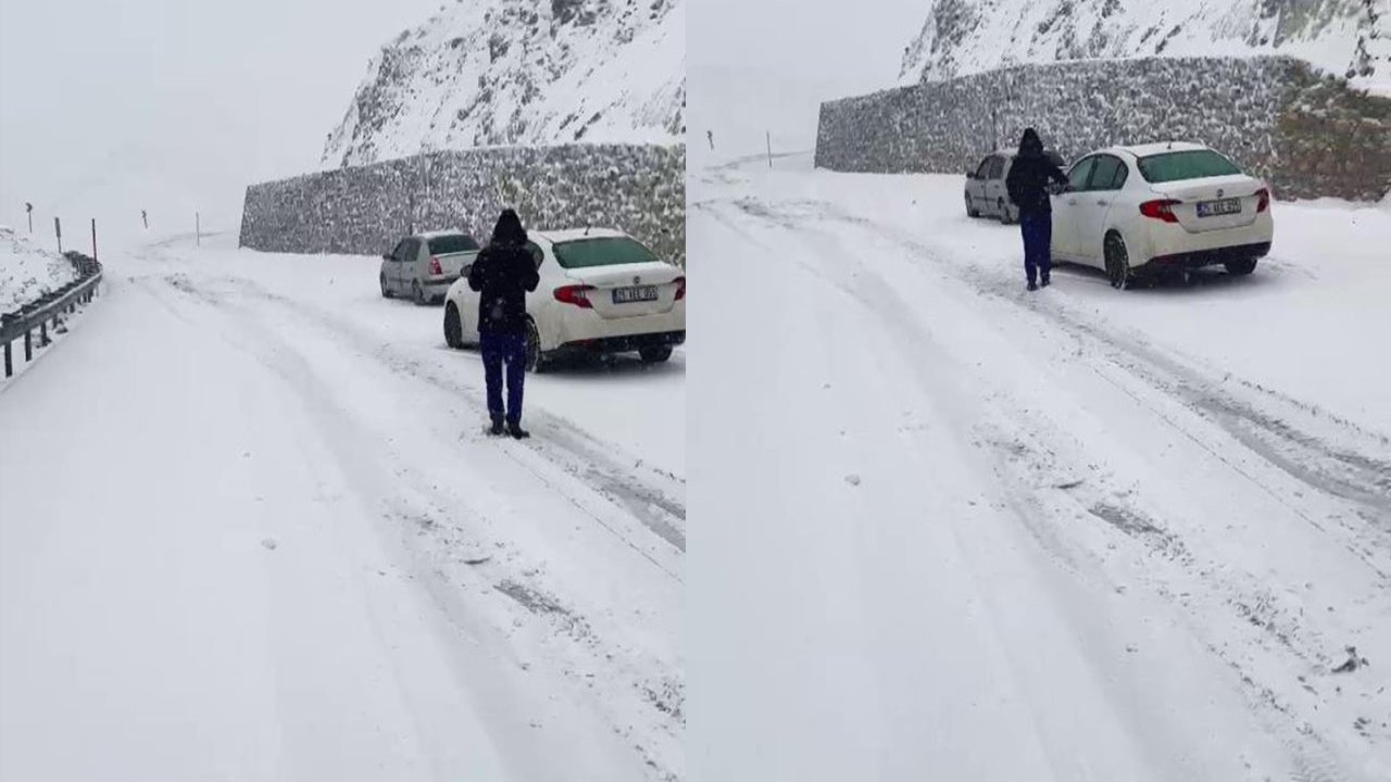 Yoğun kar yağışı, Palandöken geçidinde sürücülere zor anlar yaşattı