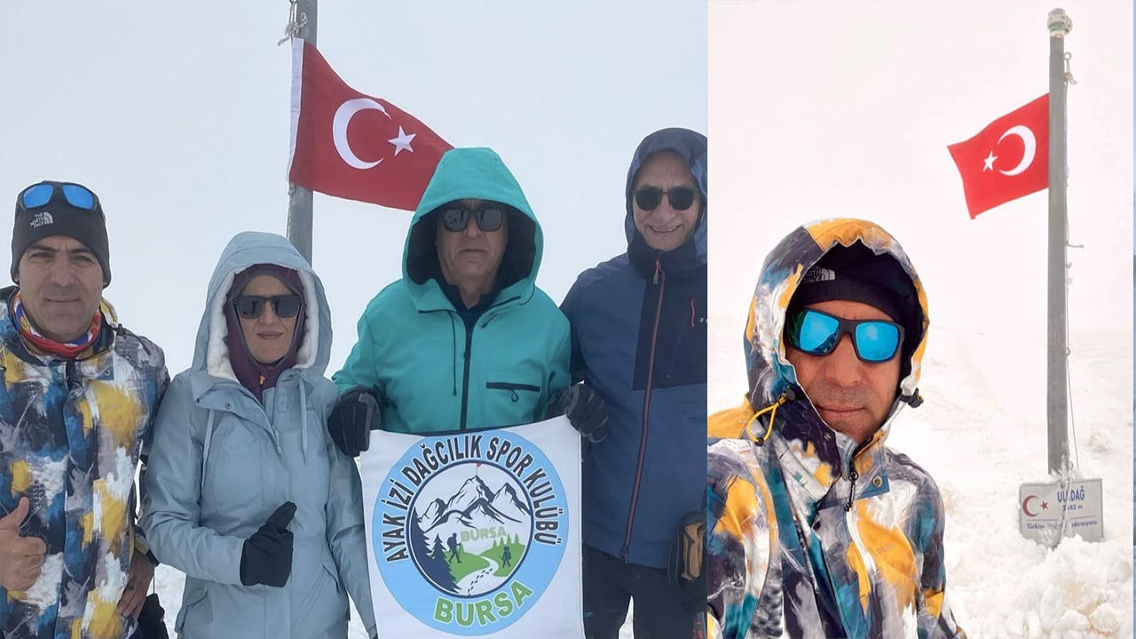 Uludağ zirvesinde anlamlı anlar! Donan Türk Bayrağını dağcılar yeniledi!