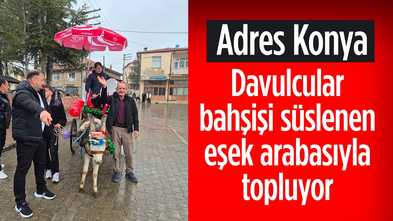 Konya'da davulcular bahşişi süslenen eşek arabasıyla topluyor